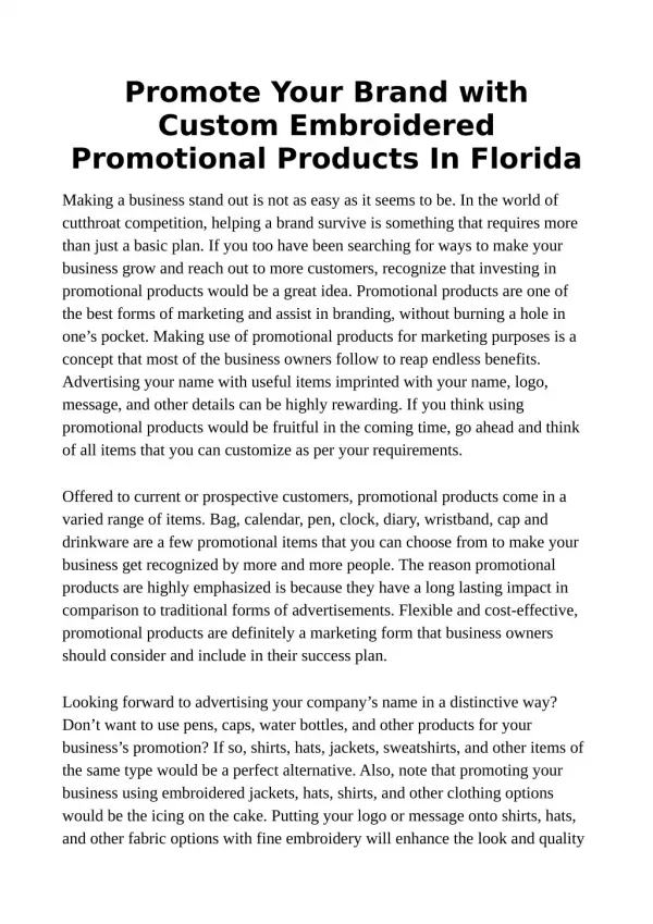 Promote Your Brand with Custom Embroidered Promotional Products In Florida