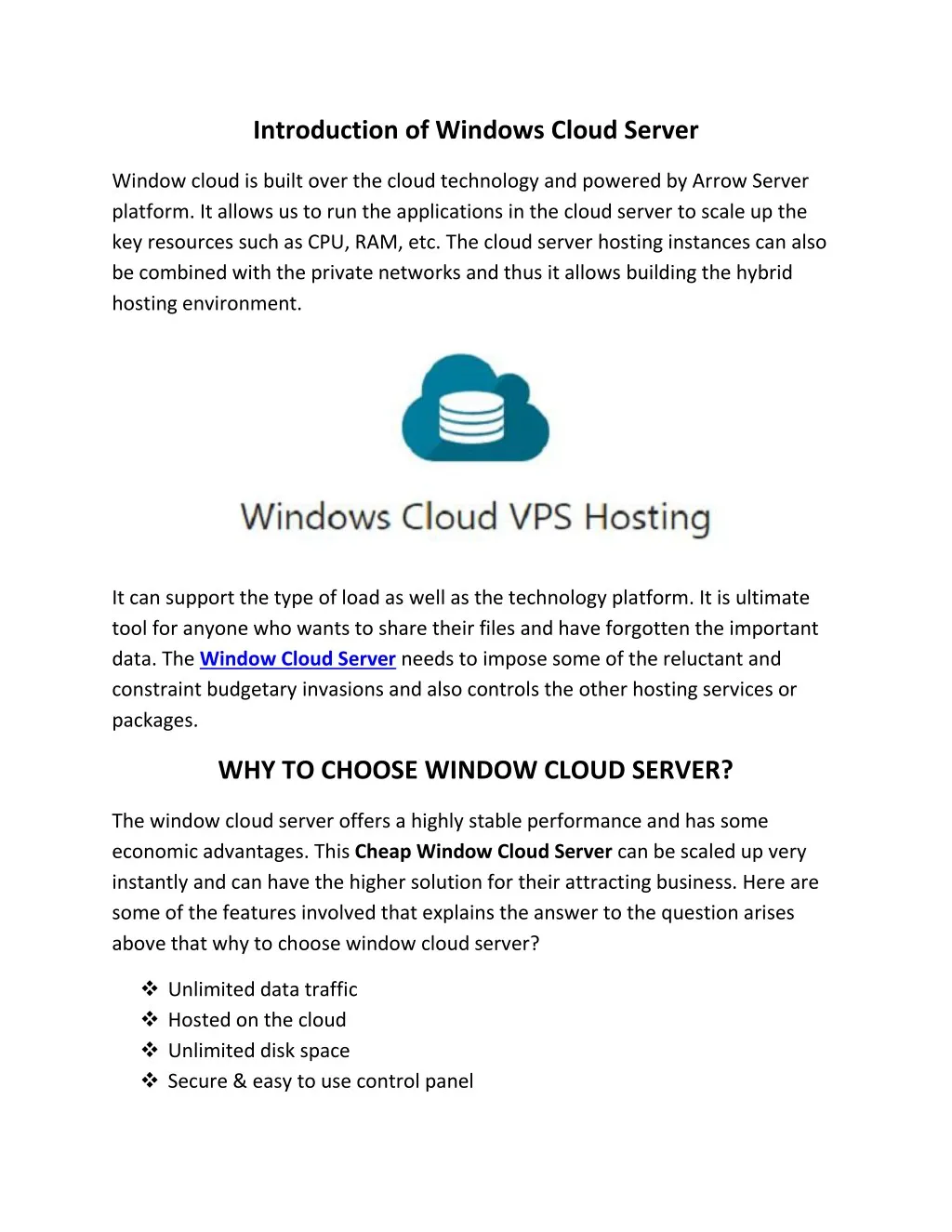 introduction of windows cloud server