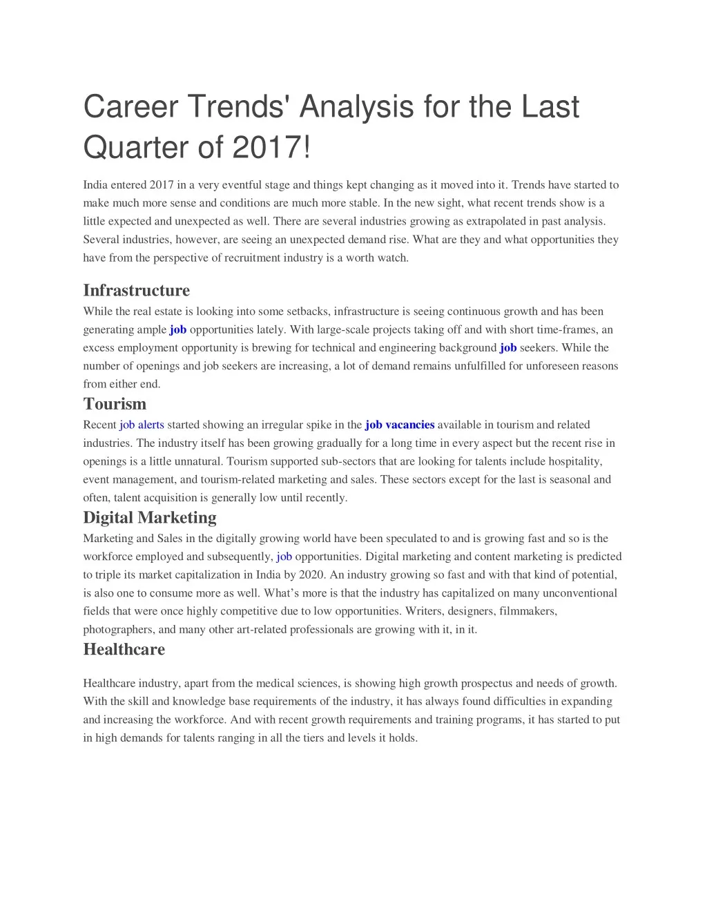 career trends analysis for the last quarter