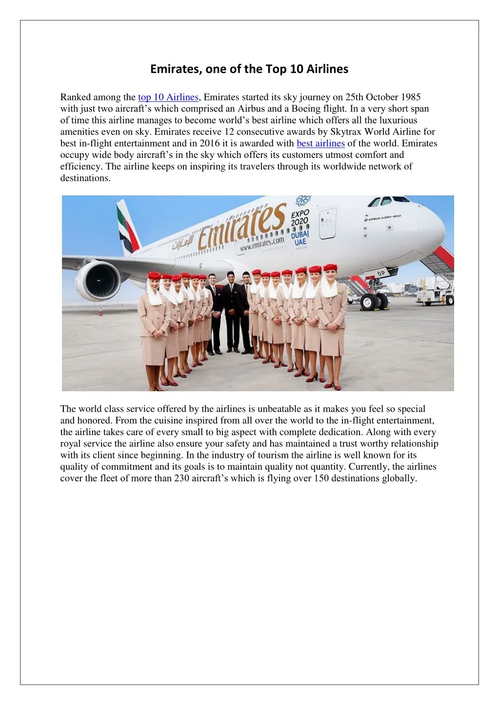 emirates one of the top 10 airlines
