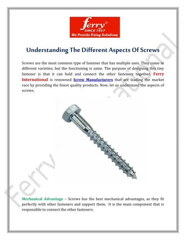 Understanding The Different Aspects Of Screws