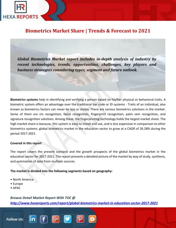 Biometrics Market Share | Trends & Forecast to 2021