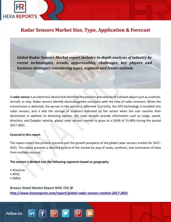 Radar Sensors Market Size, Type, Application & Forecast
