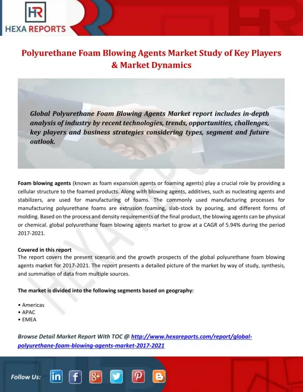 Polyurethane Foam Blowing Agents Market Study of Key Players & Market Dynamics