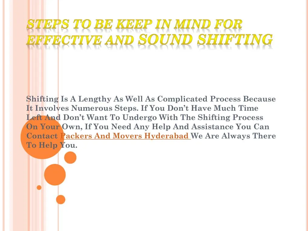 steps to be keep in mind for effective and sound shifting
