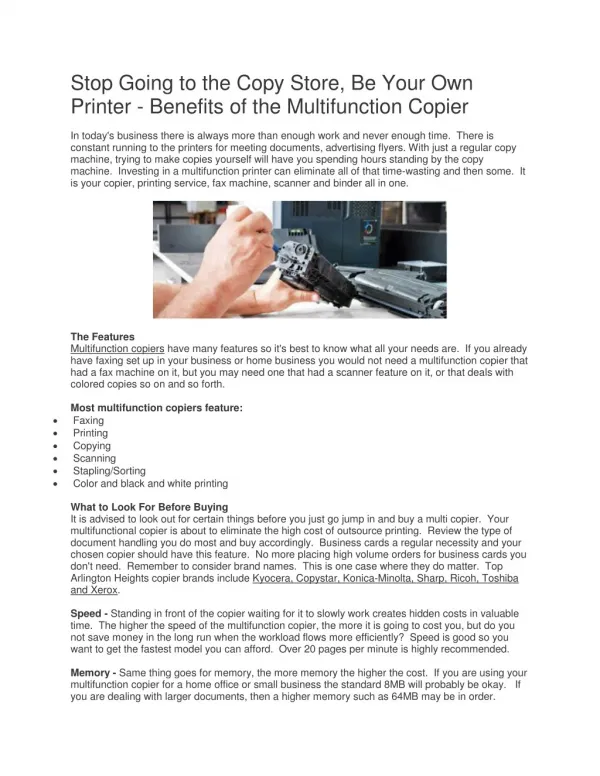 Stop Going to the Copy Store, Be Your Own Printer - Benefits of the Multifunction Copier