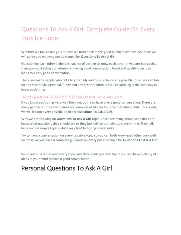 Questions To Ask A Girl. Complete and Comprehensive Guide