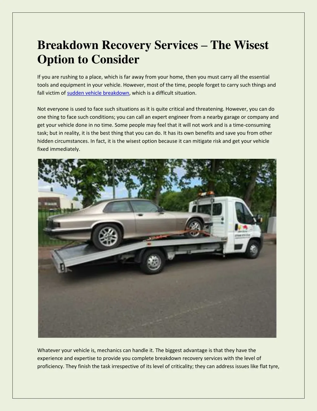 breakdown recovery services the wisest option