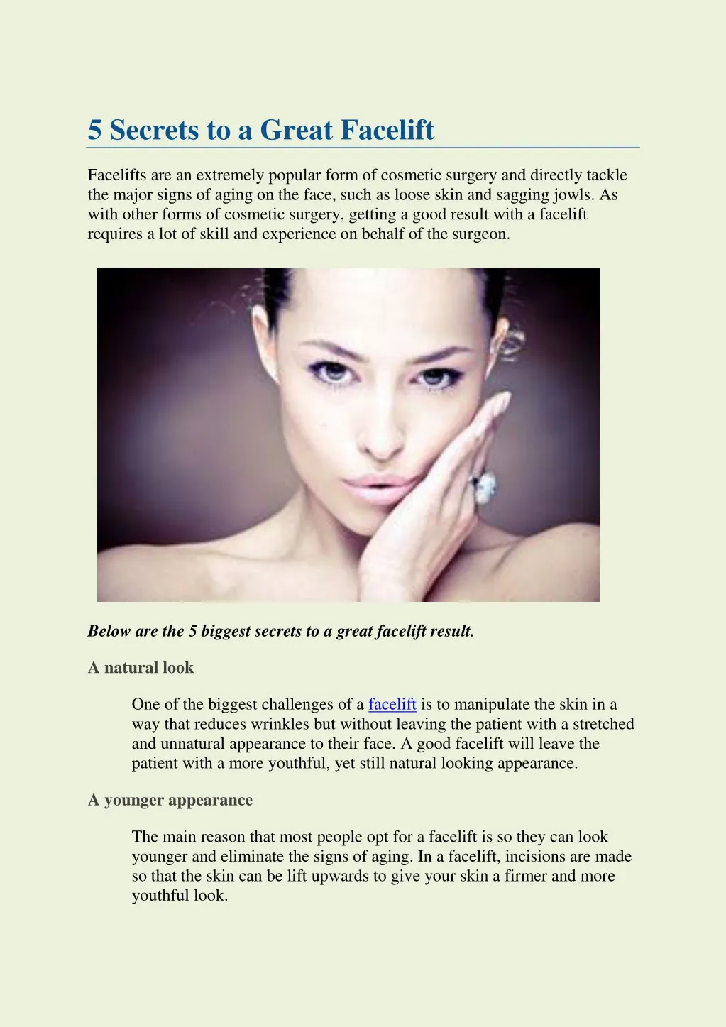 5 secrets to a great facelift