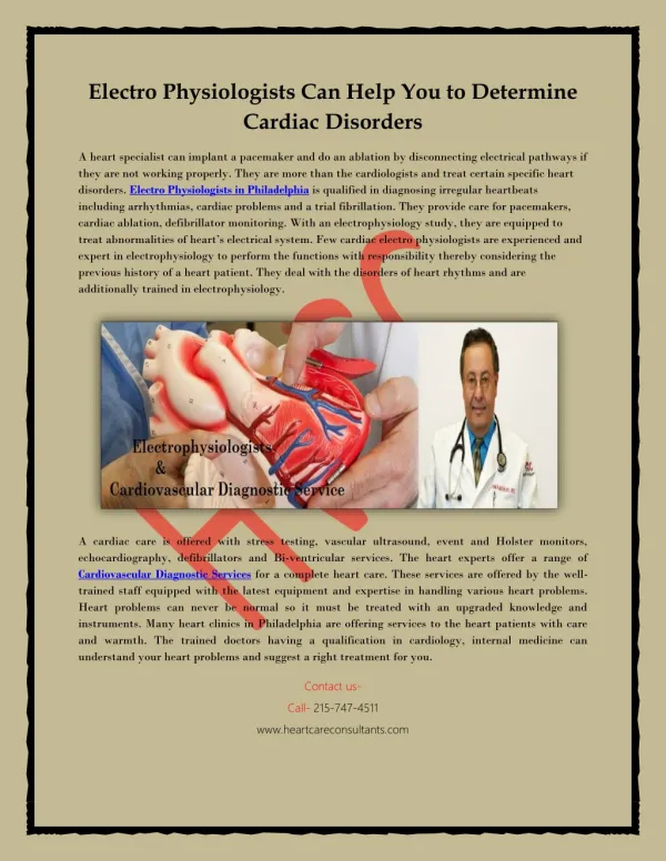 Electro Physiologists Can Help You to Determine Cardiac Disorders