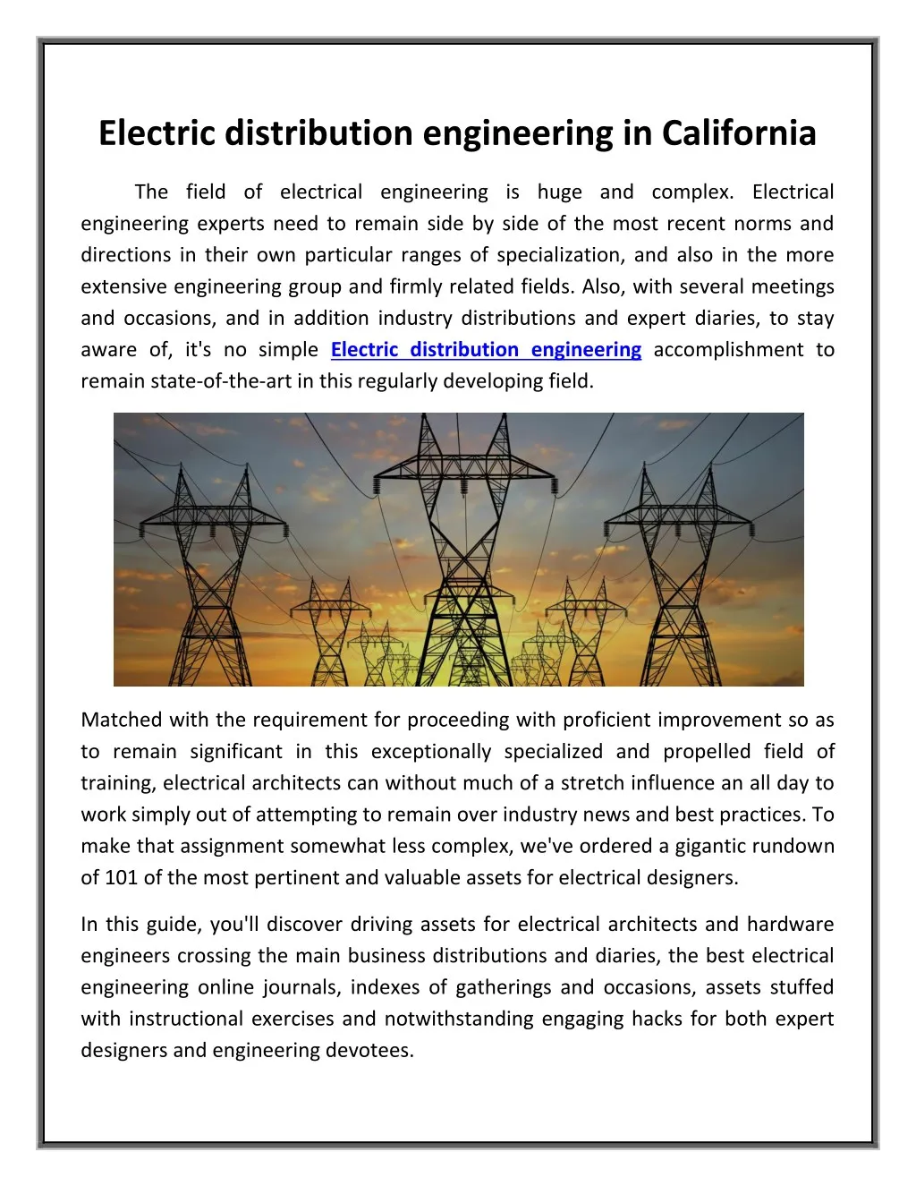 electric distribution engineering in california