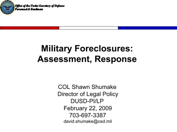 Military Foreclosures: Assessment, Response