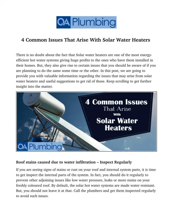 4 Common Issues That Arise With Solar Water Heaters
