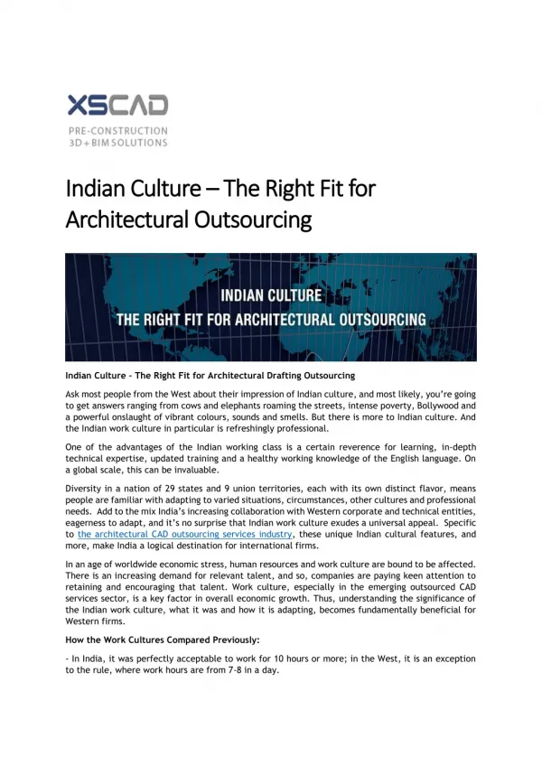 Indian Culture – The Right Fit for Architectural Outsourcing