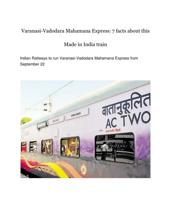 Varanasi-Vadodara Mahamana Express: 7 facts about this Made in India train