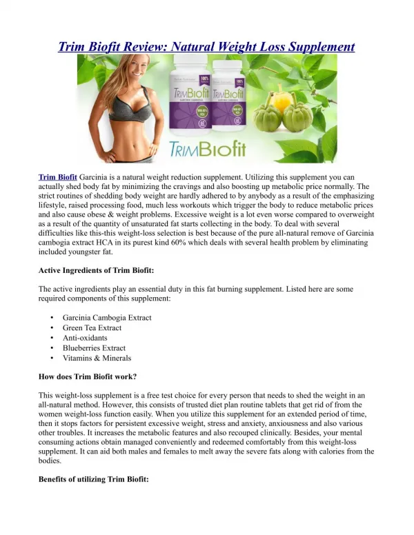 Trim Biofit Review: Natural Weight Loss Supplement