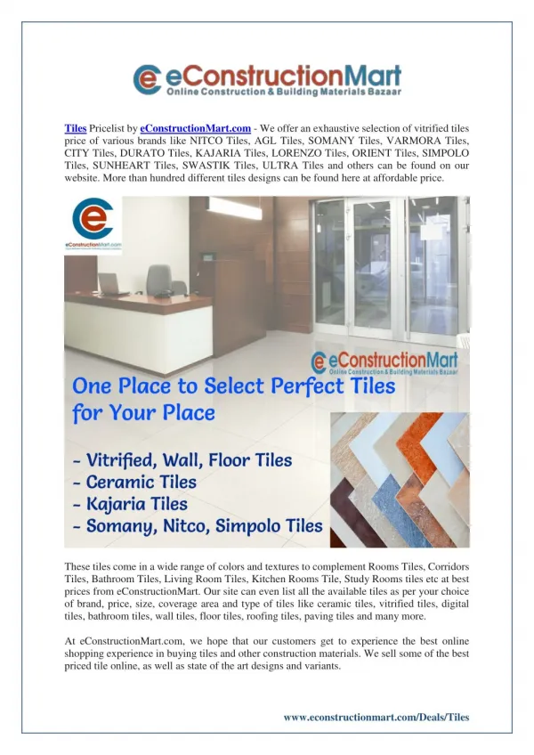 Buy Online Vitrified, Wall & Floor Tiles in India : EConstruction Mart