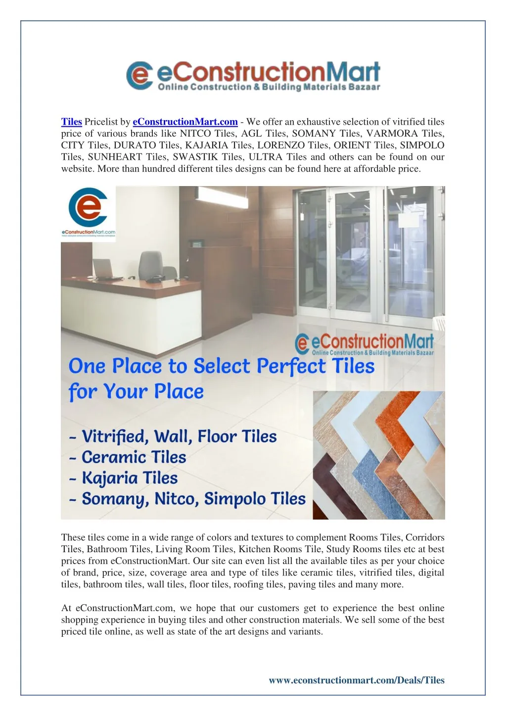 tiles pricelist by econstructionmart com we offer