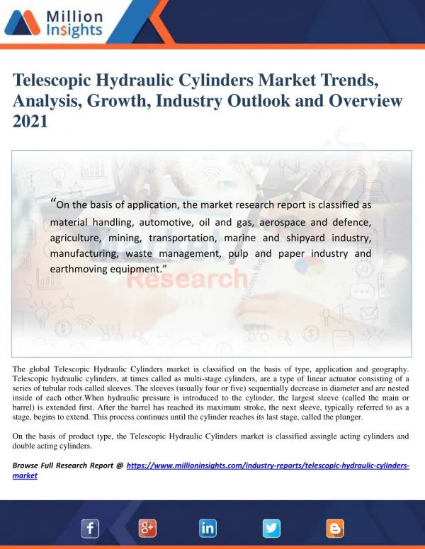 Telescopic Hydraulic Cylinders Market Analysis and Forecast to 2021
