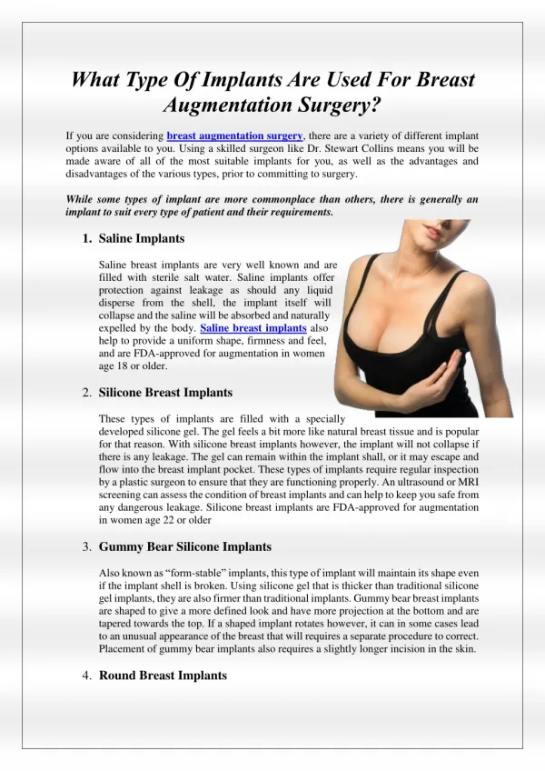 What Type Of Implants Are Used For Breast Augmentation Surgery?