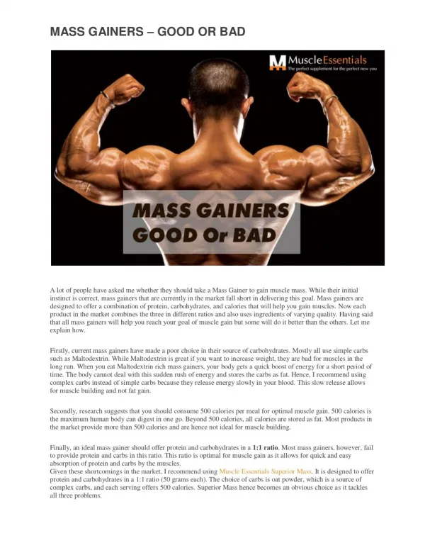 MASS GAINERS – GOOD OR BAD
