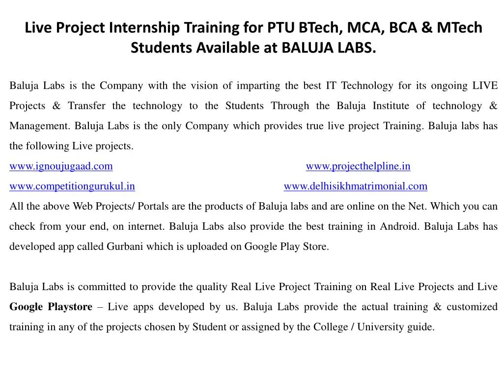 live project internship training for ptu btech