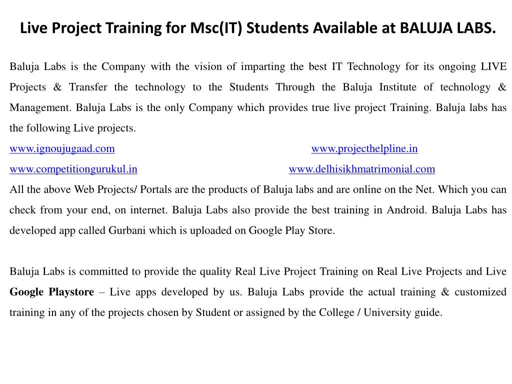 live project training for msc it students