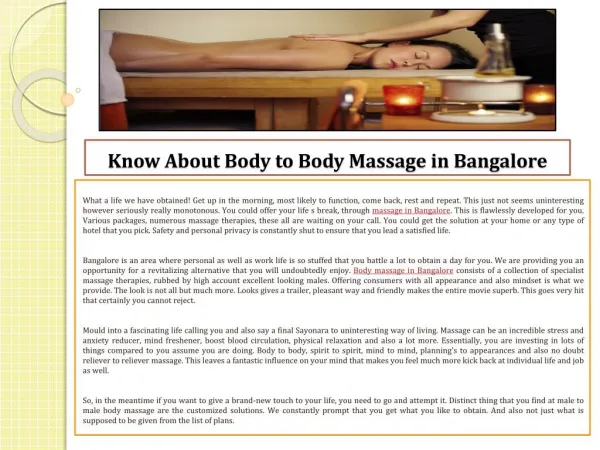 Body Massage in Bangalore