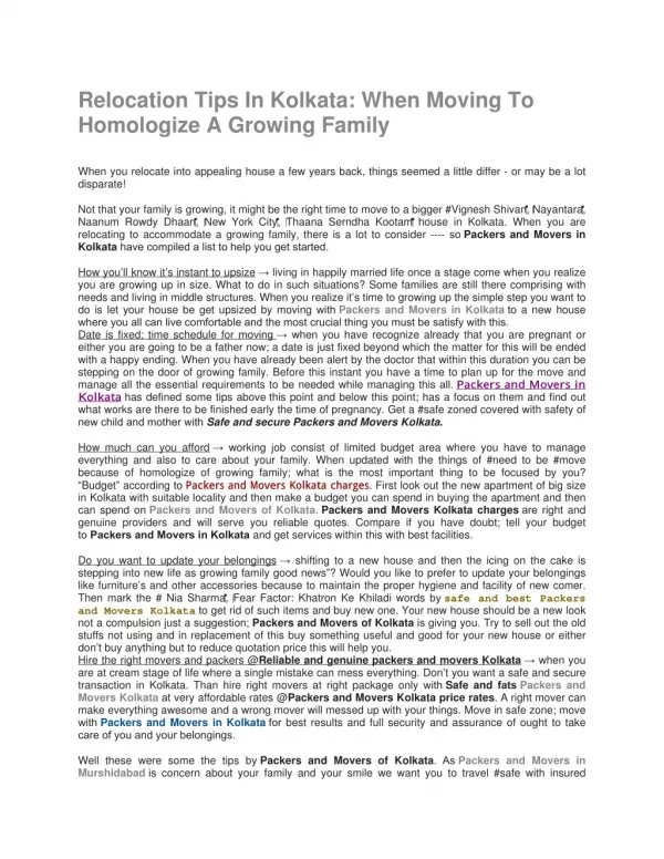 Relocation Tips In Kolkata: When Moving To Homologize A Growing Family
