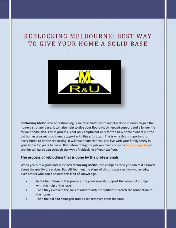 Reblocking Melbourne Best Way to Give Your Home a Solid Base