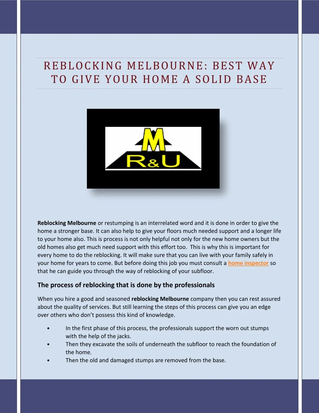 reblocking melbourne best way to give your home