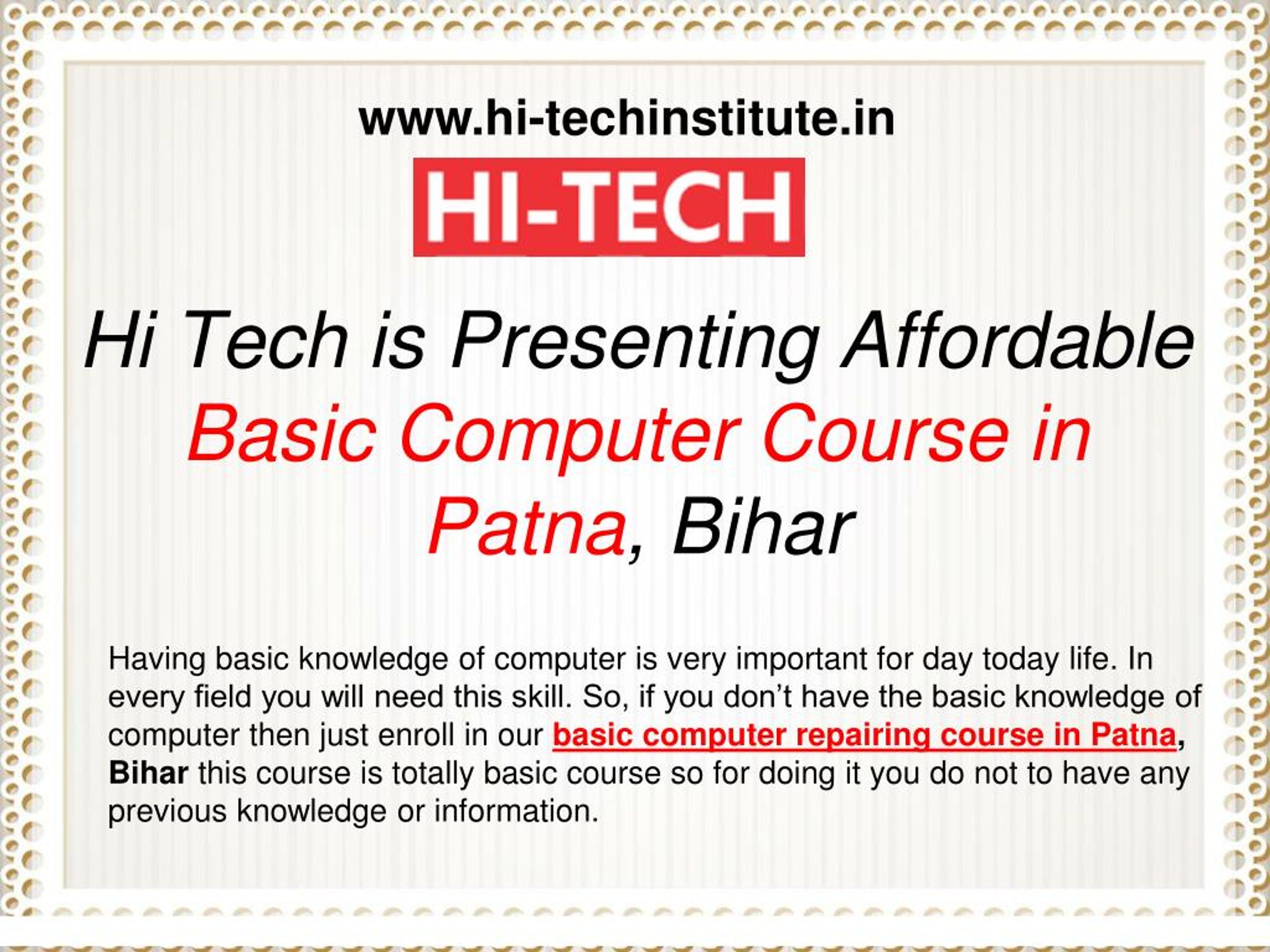 Computer Classes Patna PPT - Hi Tech is Presenting Affordable Basic Computer Course in Patna ...