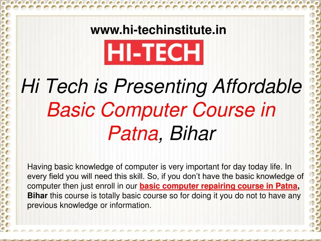 hi tech is presenting affordable basic computer course in patna bihar