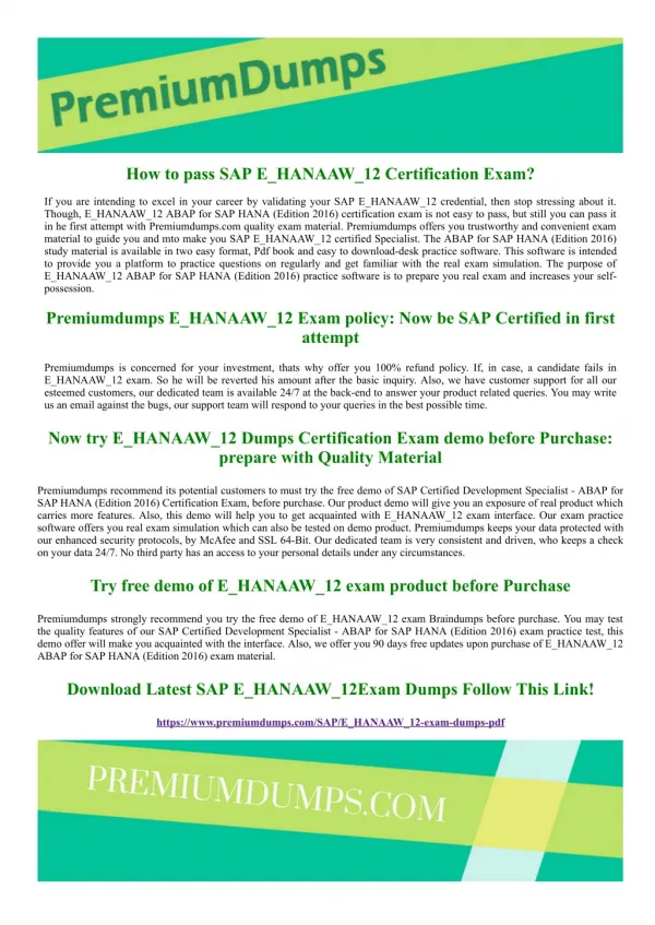 SAP Certified Development Specialist - ABAP for SAP HANA (Edition 2016) E_HANAAW_12 Exam Questions