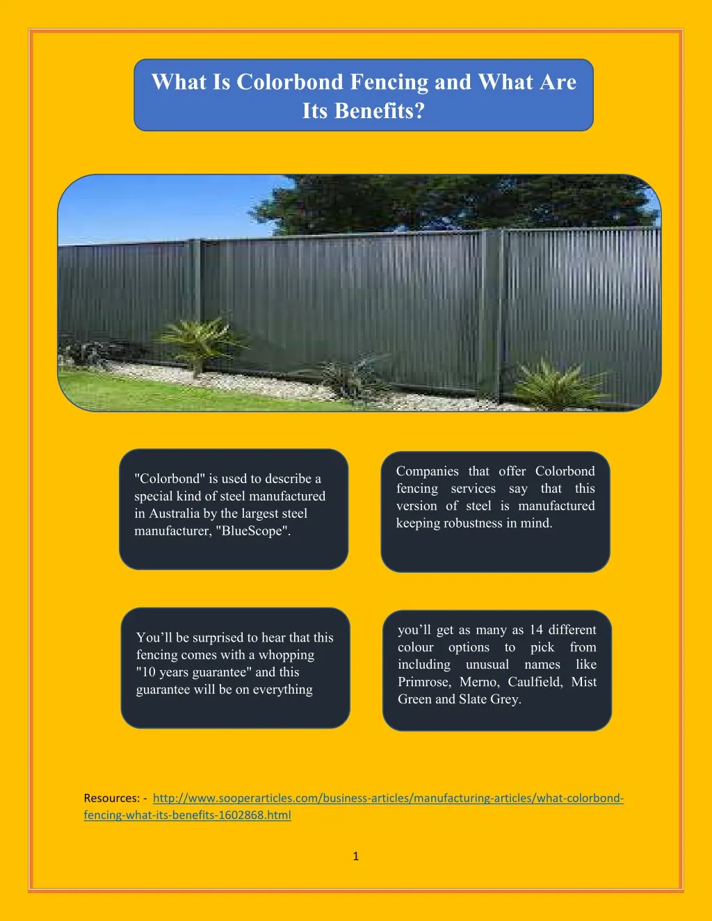 what is colorbond fencing and what