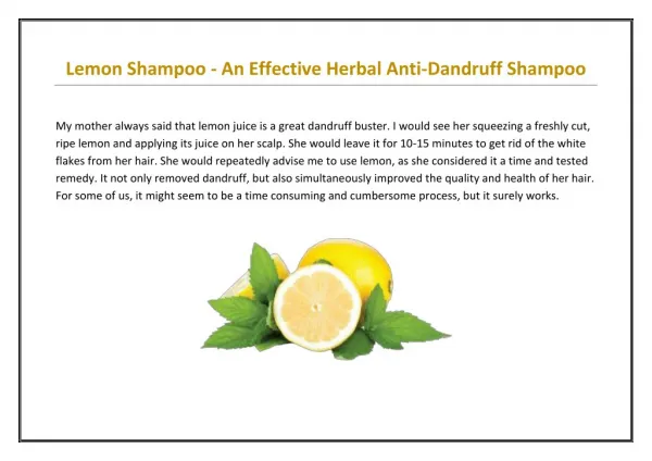 Lemon Shampoo- An Effective Herbal Anti-Dandruff Shampoo