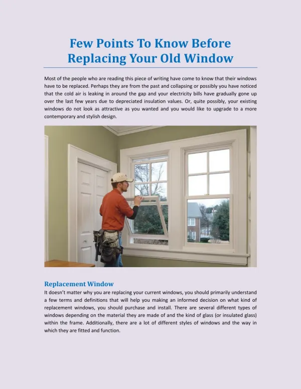 Few Points To Know Before Replacing Your Old Window