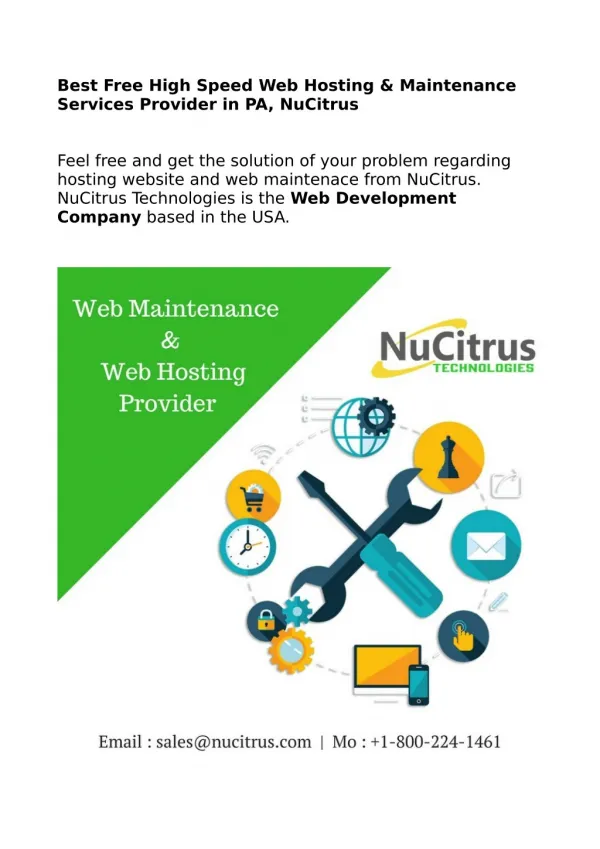 Complete Web Maintenance & Best Free High Speed Web Hosting Services in PA, NuCitrus