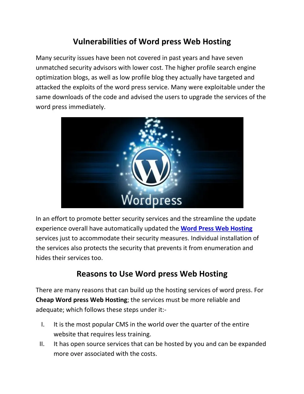vulnerabilities of word press web hosting