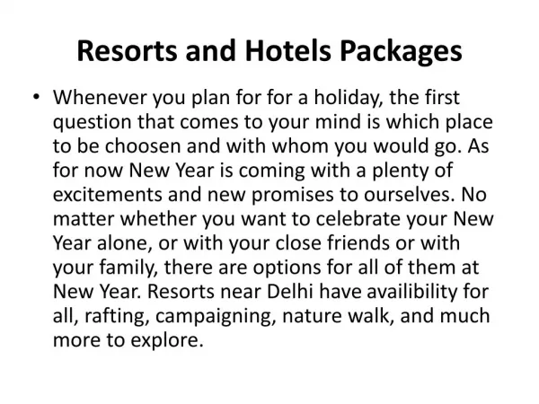 Hotels and Resorts Packages