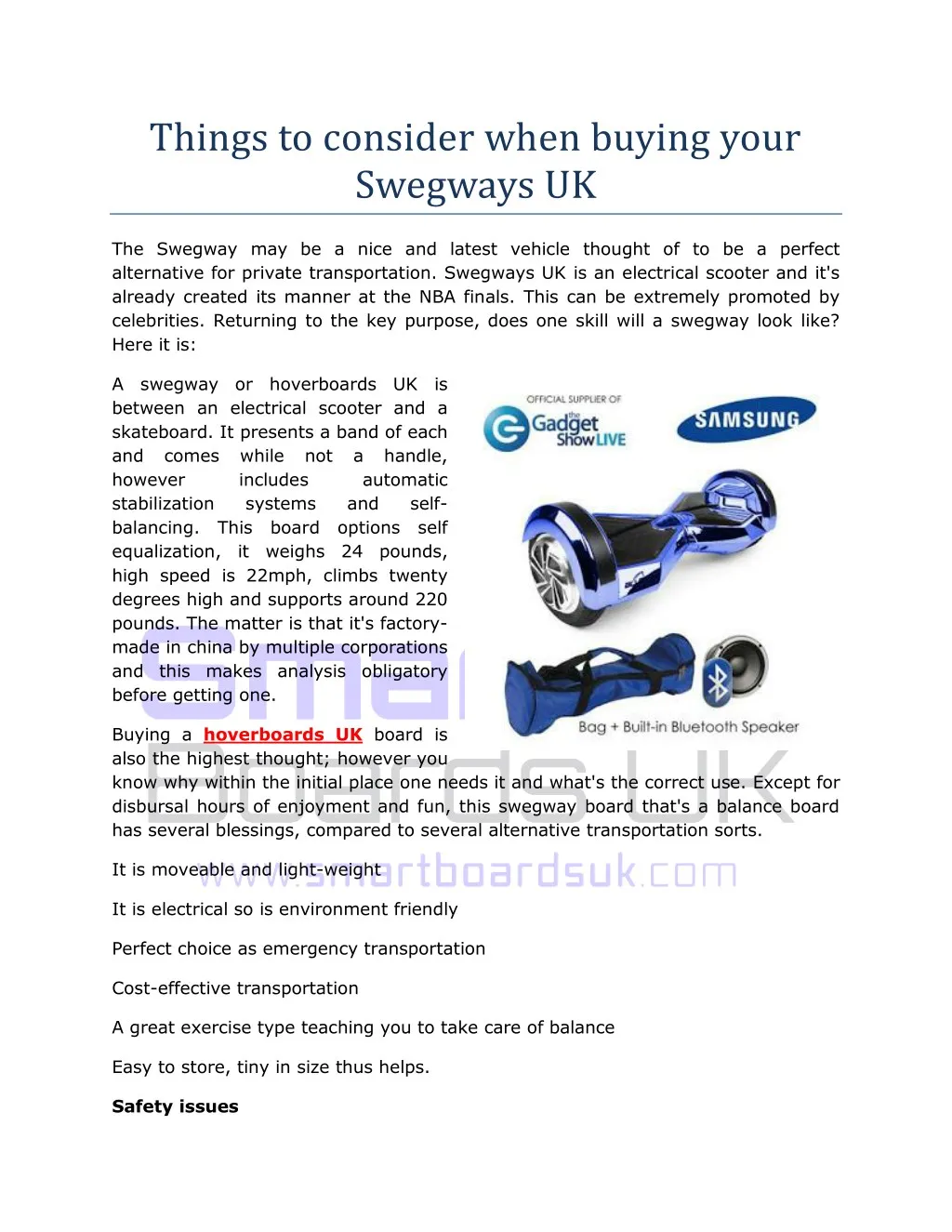 things to consider when buying your swegways uk