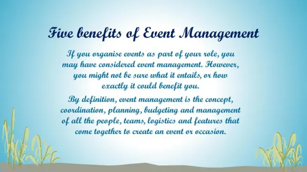 Five benefits of Event Management