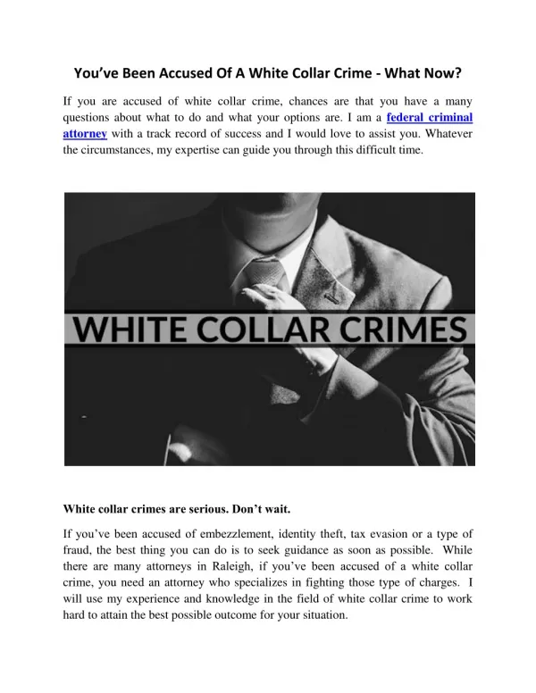 You’ve Been Accused Of A White Collar Crime - What Now?