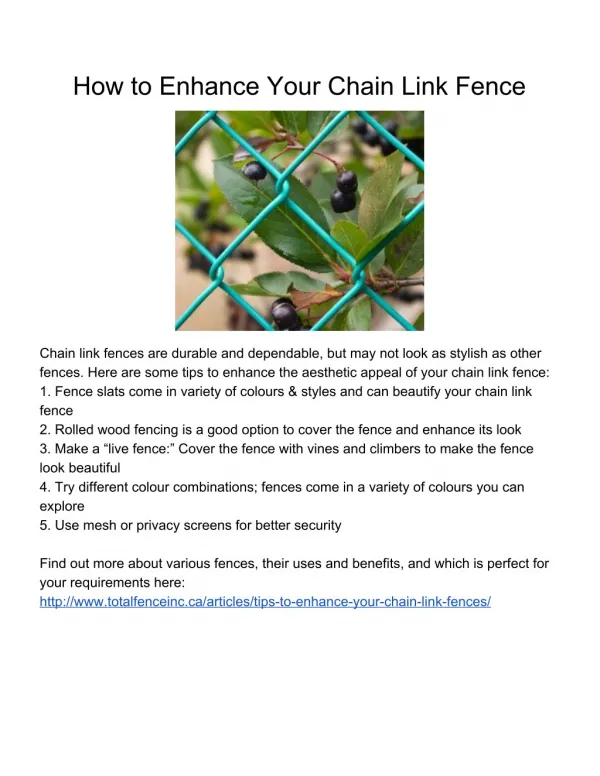 How to Enhance Your Chain Link Fence