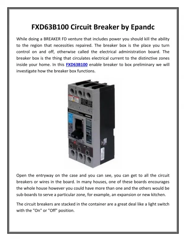FXD63B100 Circuit Breaker by Epandc