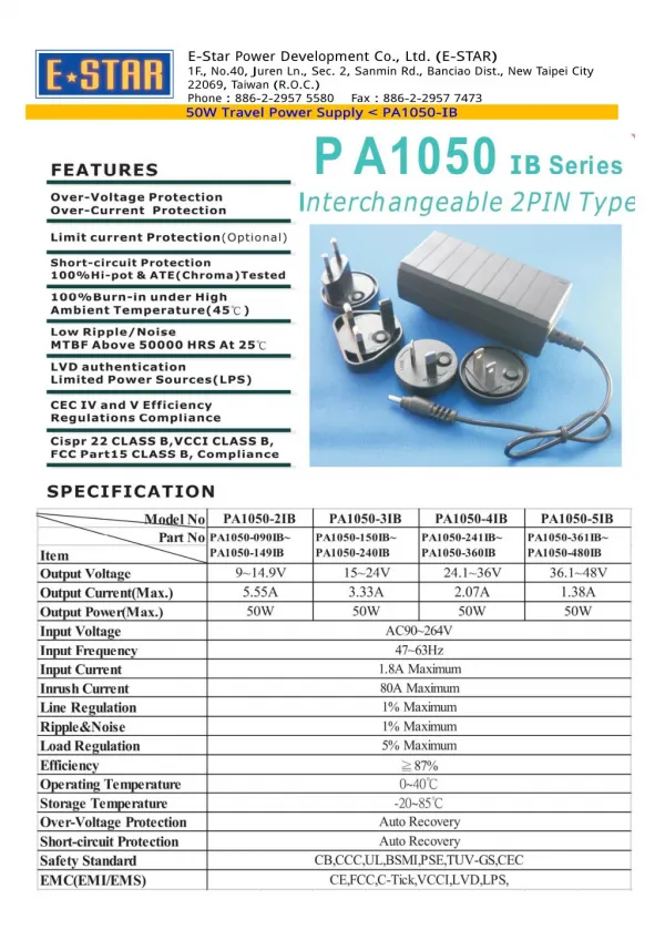 50W Travel Power Supply < PA1050-IB