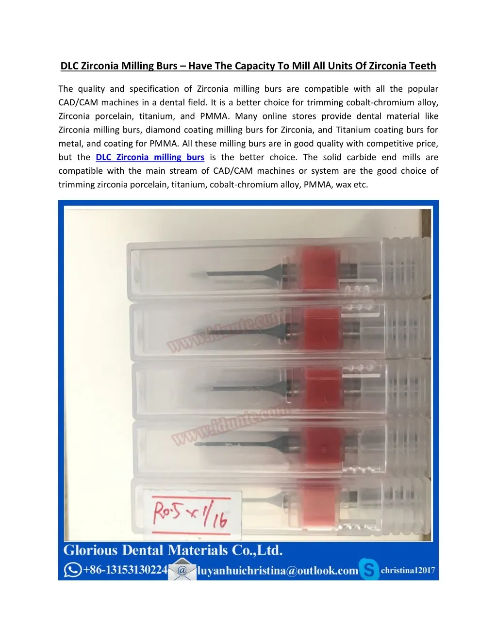 dlc zirconia milling burs have the capacity