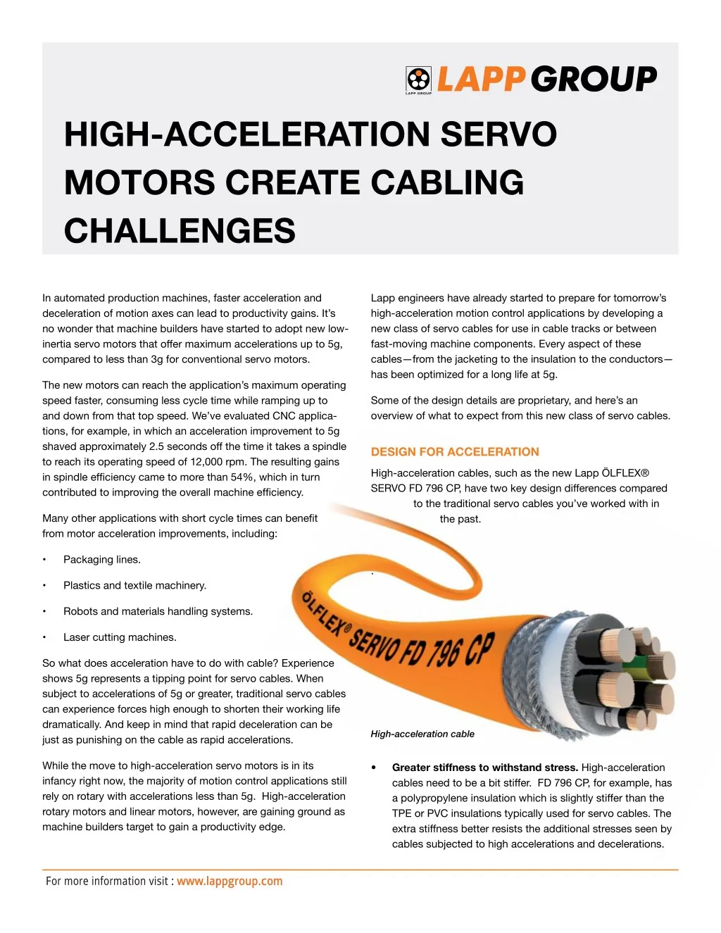 high acceleration servo motors create cabling