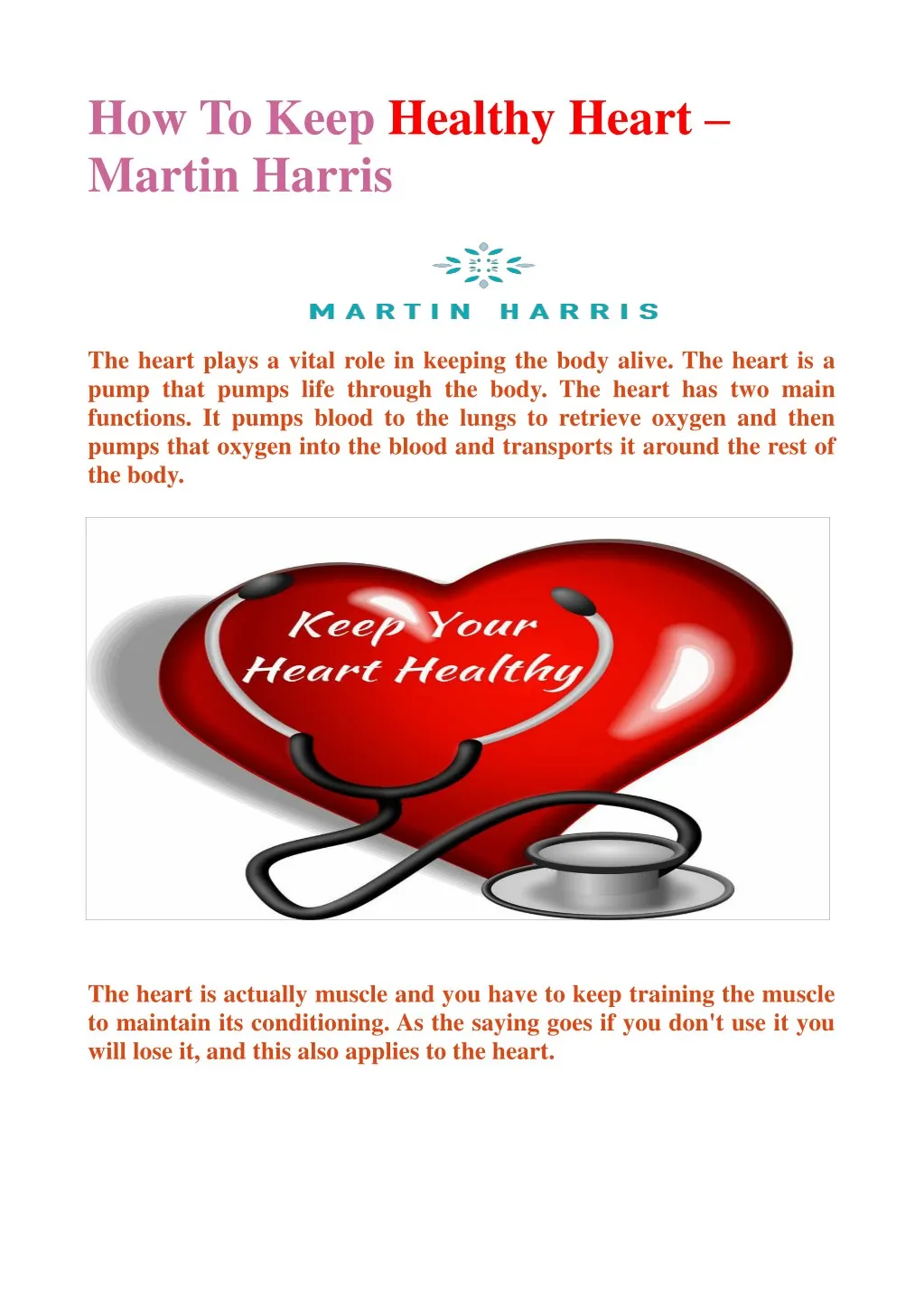 how to keep healthy heart martin harris the heart