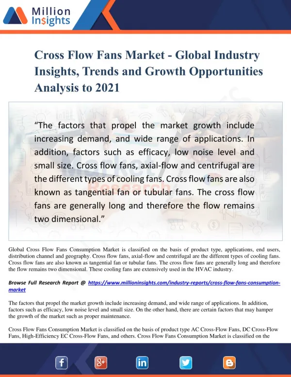 Cross Flow Fans Market - Global Industry Insights, Trends and Growth Opportunities Analysis to 2021